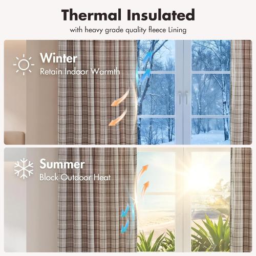 Madison Park Plaid Window Curtain Thermal Insulated, 1 Panel, 50x63 Brown