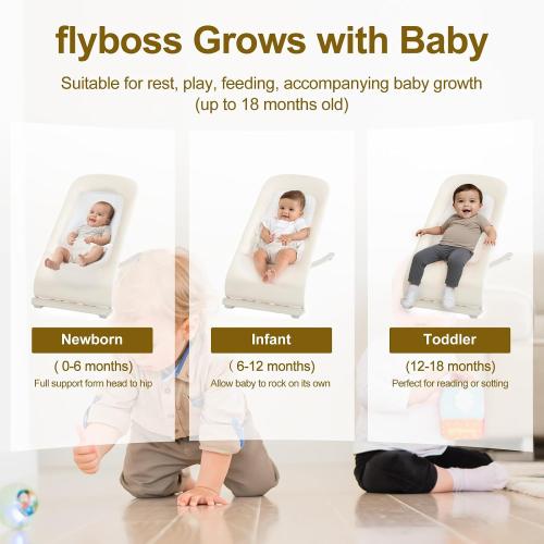 3-in-1 Portable Baby Bouncer & Rocker Chair for Newborn to Toddler - 4 Adjustable Recline Positions, Breathable Cotton Fabric, Natural Vibration, Supports Up to 33 lbs (Oatmeal Khaki)