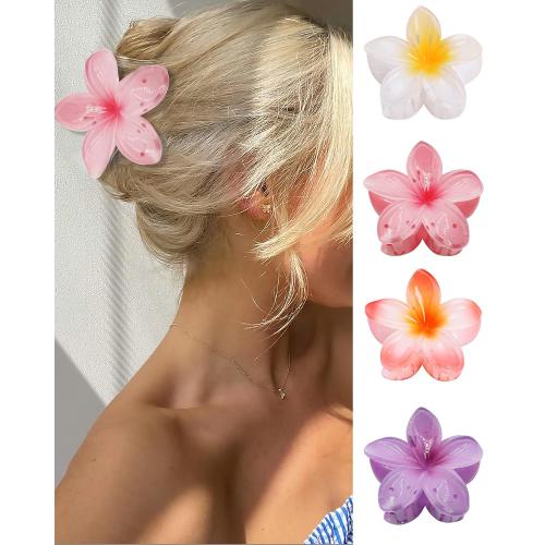 GQLV Flower Hair Claw Clips-4PCS for Thick Hair,Strong Hold Nonslip,Hawaiian,Cute Large Hair Clips,Banana Clip for Thin Hair,Hair Accessories for Women Girls Holiday Gifts (A-4pcs large colorful