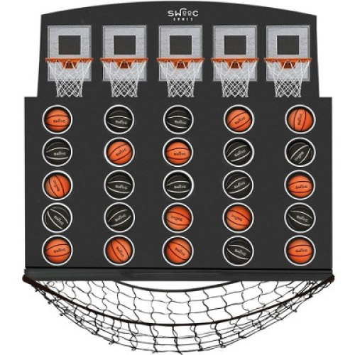 SWOOC Games - Low Post Lineup | Wall Mounted Giant Basketball 4 In A Row w/ 5  Games | Basketball Hoop For Room Wall Games | Mini Game Room Games