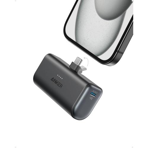 Anker - Nano Power Bank with Built-in Foldable USB-C Connector - Black