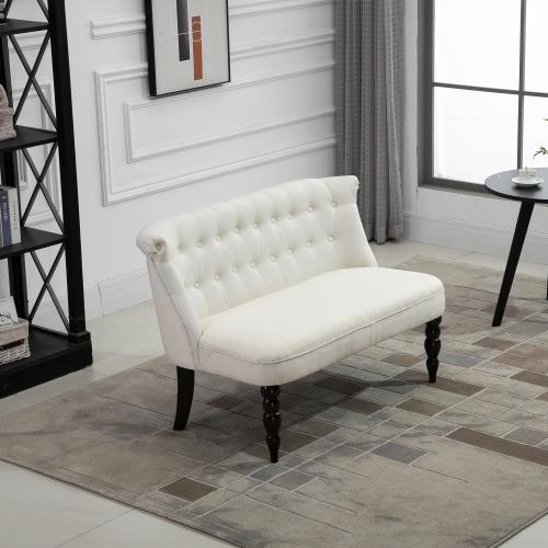 HomCom  Upholstered Armless Fabric Loveseat with Button Tufted Design for Living Room with Wood Legs Cream White