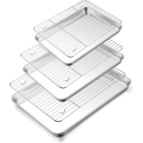 TeamFar Baking Sheet with Rack Set, 3 Pans   3 Racks, 16/12.5/10.5 Inch