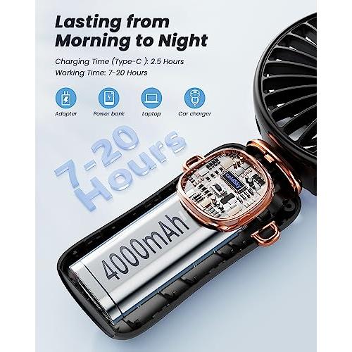 coldSky Portable Handheld Fan, 4000mAh Rechargeable Personal Fan - Black | 3-in-1 Hand, Desk & Neck Fan, 20H Max Cooling, 5 Speed, LED Display, 90° Foldable Fan for Travel/Indoor/Outdoor/Gifts