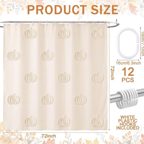 Beige Fall Pumpkin Shower Curtain for Bathroom 3D Tufted Embroidery Design