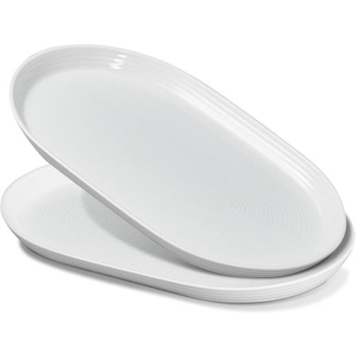 ONEMORE 16 Inch Ceramic Serving Plates for Entertaining, Set of 2 Large Oval Dinner Plates- Dishwasher Oven Safe Serving Tray for Food Meat Fish Parties- Porcelain Thanksgiving Turkey Platters - White