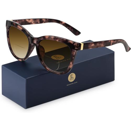 EASY READ Bifocal Reading Sunglasses for Women，Fashion Sun Readers UV400 Protection(Magnification 1.75,Pink Tortoise)