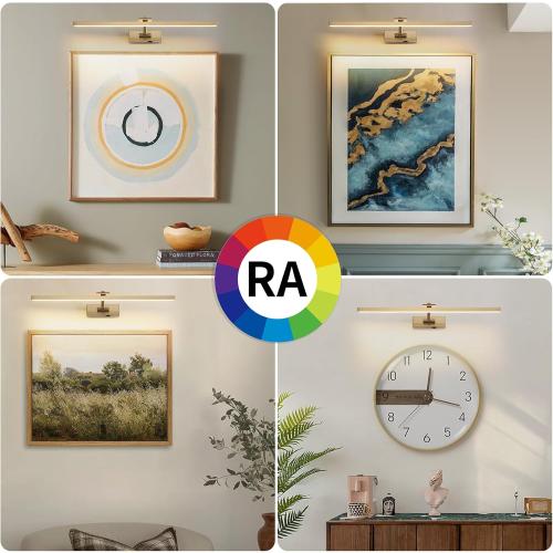 Wireless Picture Lights for Wall Battery Operated, Brass Art Lighting for Paintings Rechargeable Gallery lights with Remote and Timer 3CCT Dimmable Painting Lights for Artwork Portrait 23.6 inch