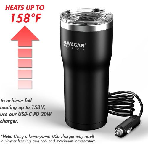 Wagan EL6101 12V Travel Car Heated Mug Portable 16oz Coffee Cup Tumbler