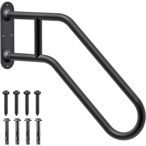 SELEWARE Heavy Duty Non-Slip Handrails for Outdoor 1-3 Step, Wall Mount Stair Hand Railing Grab Bars, U-Shape Safety Handle for Garage, Porch, Garden (Dia 1.3 Pipe, Black)