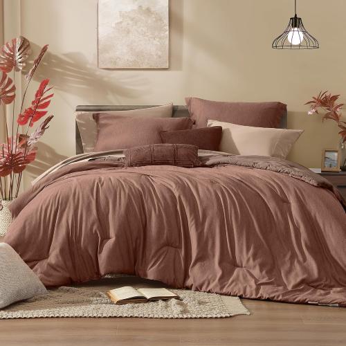Monbix Full Comforter Set 7 Pieces Terracotta Cationic Dyeing Bed in a Bag