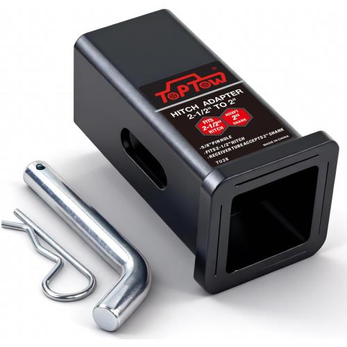TOPTOW Trailer Hitch Adapter 2-1/2 to 2 Hitch Reducer, Slot Pin Hole | Carbon Steel, Upgraded Hitch Sleeve, 5/8 inch Pin & Clip Included