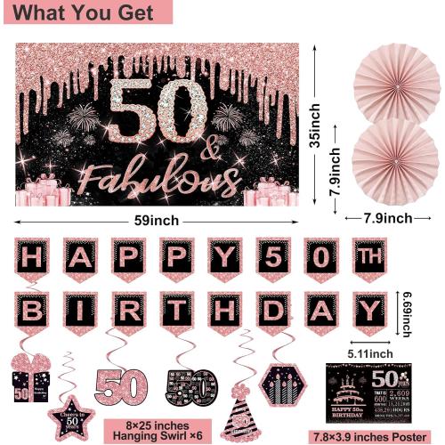 50th Birthday Decorations for Women, 32pcs 50th Birthday Party Decorations