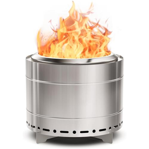 19.5 inch Smokeless Fire Pit with Carry Bag, Stainless Steel Outdoor Smokeless Firepit, Wood Burning Fire Pits for Camping, Bonfire,Low Smoke Firepit for Outside(Silver)