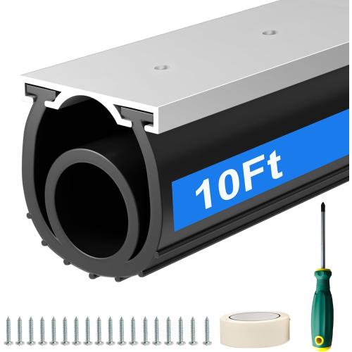 alophoty 10 FT Garage Door Seal Bottom Kit - Heavy Duty EPDM Rubber U O Ring Weather Stripping with Pre-drilled Aluminum Track, Universal Replacement Stops Rain, Drafts & Pests, Easy to Install