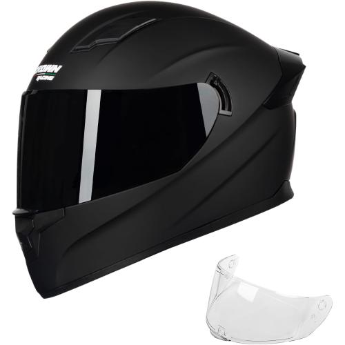 F-700 Full Face Motorcycle Helmet for Adults, DOT FMVSS 218 Certified Street Bike Helmet with Tinted Shield, Clear Replacement Visor and Removable Liner