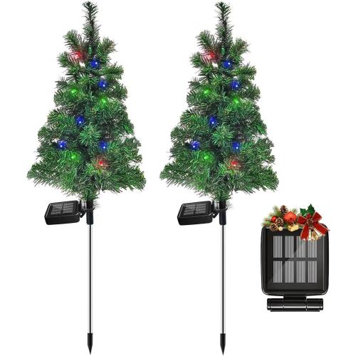 Solar Christmas Tree Garden Stake Lights Waterproof Christmas Decorations Tree Lights Outdoor Xmas Tree Light Christmas décor Pathway Lights Patio Yard (Color, 2pcs