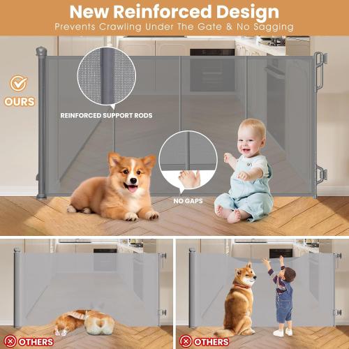 SPACEANY Reinforced Retractable Baby Gate, Mesh Dog Gate, Child Safety Gate for Doorways, Stairs, Hallways, Indoor/Outdoor, Wide Openings -33.5 Tall, Width up to 55 Gray