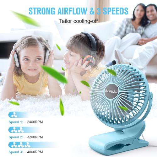 BESKAR USB Clip on Fan, Portable Small Desk Fan with Cord Powered