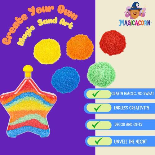MAGICACORN Glow Sand Art Kit – DIY Craft for Kids Ages 5-12, Fun Creative Gift (Star Bottle)