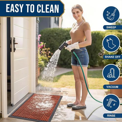Smiry Front Door Mat Outside Entrance, Low Profile Rubber Doormat, 29.5x17