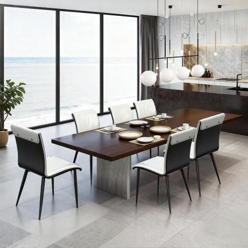 Dining Chairs Set of 2, Gray Upholstered Faux Leather Kitchen Chairs with Sturdy Metal Legs, Ergonomic Dining Room Chairs with Cushion Seat & Back for Living Room, Apartment, Restaurant