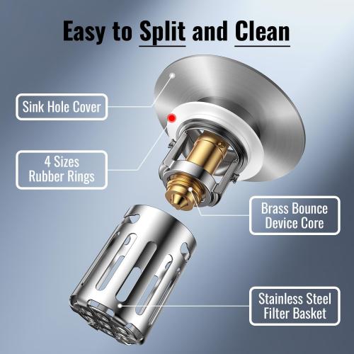 Heavy-Duty All-Metal Sink Stopper & Drain Strainer for Bathroom, Anti-Clog Anti Drain Flies/Smell Blocking/Easy Cleaning/2-Pack/Dual Drainage Modes/Pop-Up Design/Fits 1.1–2.36 Drain