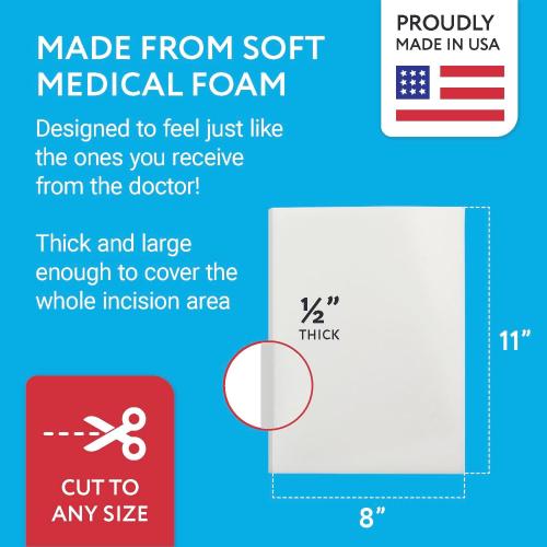 IMPRESA Liposuction Foam Pads - 3-Pack - White - 8 x 11 x 0.5 in - for Abdominal Binder Post Surgery - Even Pressure for Liposuction Compression Garments - Custom Fit for Tummy Tuck Recovery
