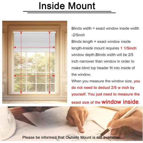 No Drill Cellular Shades Light Filtering Honeycomb Blinds 32 Wx48 H White | No Tool No Drill Design for Super Easy Installation,Cordless Design for Kids & Pets Safety,Aluminum Top Rail & Bottom Rod