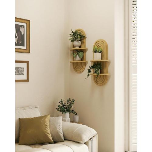 Bamworld Boho Wall Decor Plant Wall Shelf Wood Plant Holder Natural 2PCS