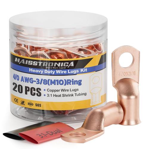 haisstronica 20PCS Battery Cable Lug & Heat Shrink Kit 4/0 AWG 3/8 (M10)