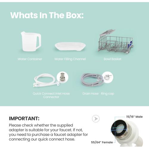 COMFEE' Portable Mini Dishwasher Countertop with 5L Built-in Water Tank for Apartments& RVs, No Hookup Needed, 6 Programs, 360° Dual Spray, 162℉ High-Temp& Air-Dry Function