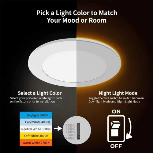Meconard 12 Pack 6 Inch 5CCT LED Recessed Lighting with Night Light, White
