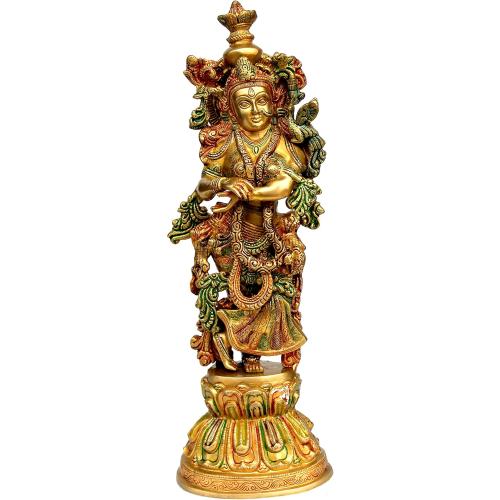 eSplanade - Brass Radha Krishna Idol Statue Sculpture - Big Size (21) (Radha Coloured)