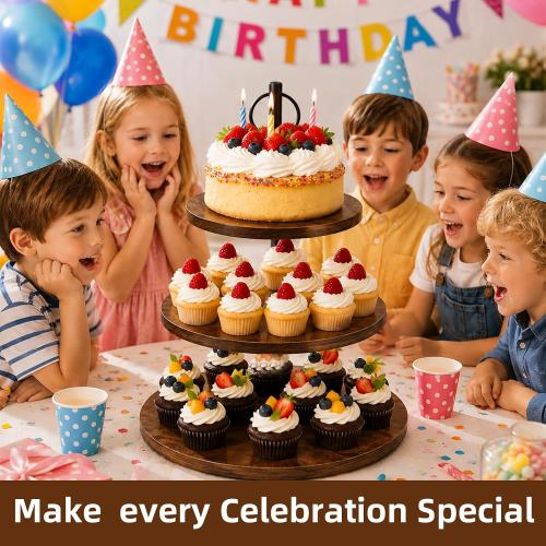Wooden Cupcake Stand 2 Pack, Large Cupcake Tower Stand for 50 Cupcakes, 3 Tiered Wooden Serving Trays Stand, Soporte Para Cupcakes, Dessert Table Display