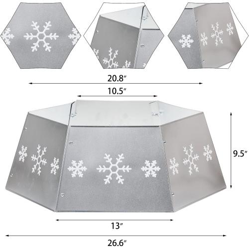 FORUP Metal Christmas Tree Ring with Printed Snowflake, Tree Skirt Base Stand for Tree Decorations (Silver)
