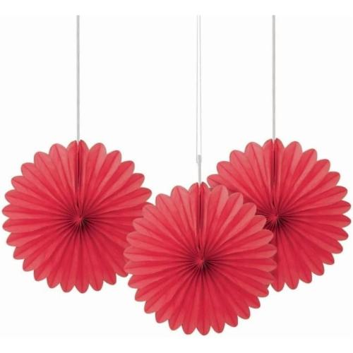 Unique Industries Red 6 Flower Shaped Tissue Paper Hanging Pom Poms, 3 Count