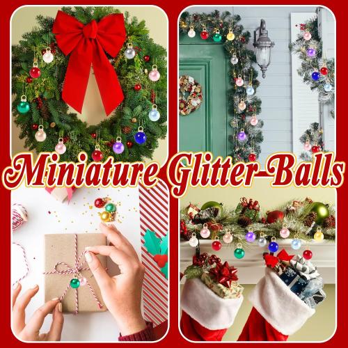 120 PCS Mini Christmas Balls Ornaments,0.6/16mm Miniature Glitter Balls,Hanging Ornament Pendants for Xmas Tree,DIY Craft,Outdoor Indoor Decor(10 Colors)