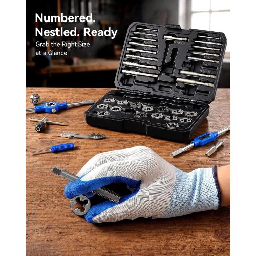 OMT SAE Tap and Die Set, Thread Repair and Cutting Kit with Wrenches