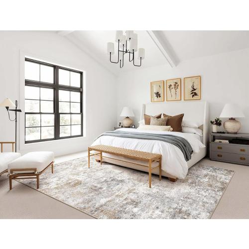 UERMEI 7x9 Area Rug Living Room Rugs - Washable Neutral Modern Abstract Soft Thin Large Rug Indoor Floor No Slip Rug Carpet for Bedroom Under Dining Table Home Office Decor - Brown Grey