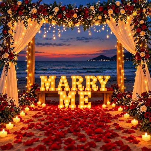 Hortsun Marry Me Light up Letters Proposal Decorations Red