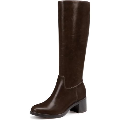Size 7 Athlefit Knee High Boots Women Round Toe Fall Boots Brown Suede