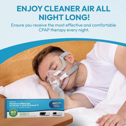 60-Pack Premium CPAP Filters Compatible with Airsense 11 & Aircurve 11 Machines, Ultra Fine Replacement with Extra Thick, High Filtration & Smooth Airflow, Travel Friendly