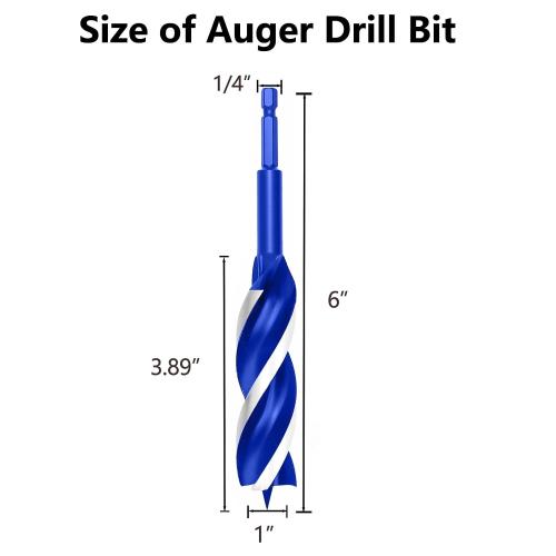 1 Inch Auger Drill Bit for Wood, 6 Long Carbon Steel Quick Change Hex Shank Wood Drill Bit for Hardwood, Softwood and Plastic (Blue)