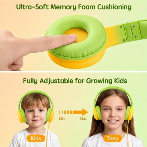 ADOOPE Wired Kids Headphones with USB C Plug, 85dB Safe Volume, Adjustable Headband, Tangle-Free Cord Headphones for School, Tablet, Travel (Lime Green & Orange, Without Microphone)