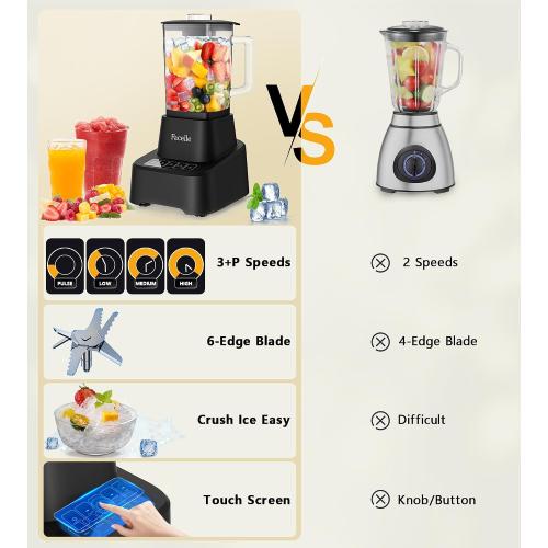 Smoothie Blender, Facelle Countertop Blender for Kitchen, 55 oz Glass blender for smoothies and Shakes, Licuadora, Smoothie maker with touchscreen 3 P Speeds, Cleaning brush ＆ removable SS304 blade