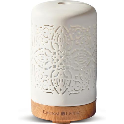 Earnest Living Essential Oil Diffuser White Ceramic Diffuser 100 ml Timers Night Lights and Auto Off Function Home Office Humidifier Aromatherapy Diffusers for Essential Oils