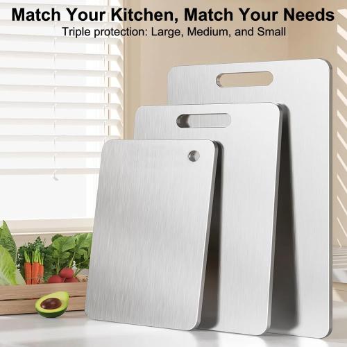 Titanium Cutting Board Set of 3 for Kitchen, 100% Pure Titanium Double-Sided Food-Grade Cutting Boards for Meat Cheese Vegetable Fruit (S M L)
