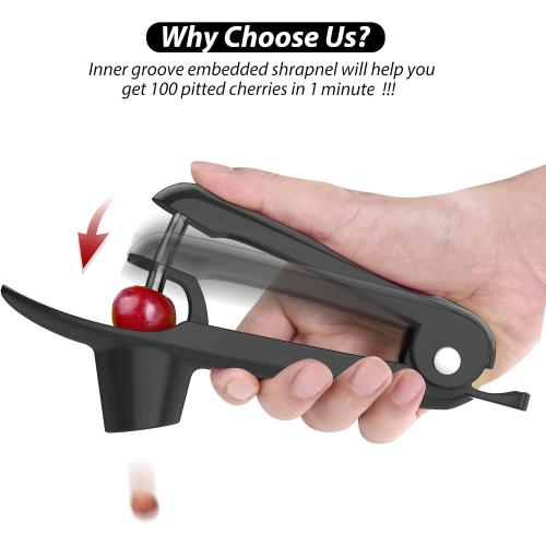 Cherry Pitter - UCMORX Stainless Steel Cherries Pitter Tool Cherries Corer Cherry Remover for Making Cherry Jam with Lock Design(Black)