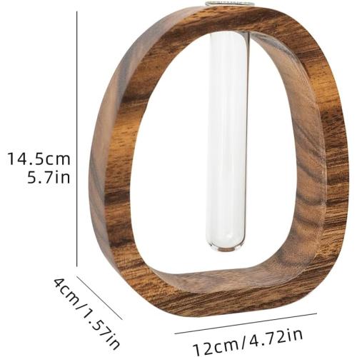 Acacia Small Wood Vase, Glass Tube Plant Propagation Station, MCM Decor
